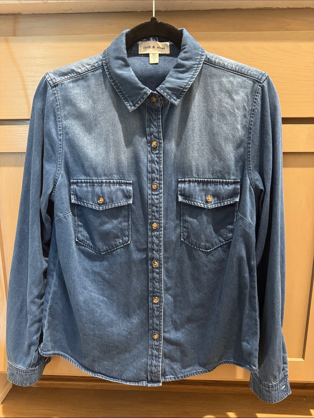 cloth & stone Medium Wash Denim Shirt - Blue